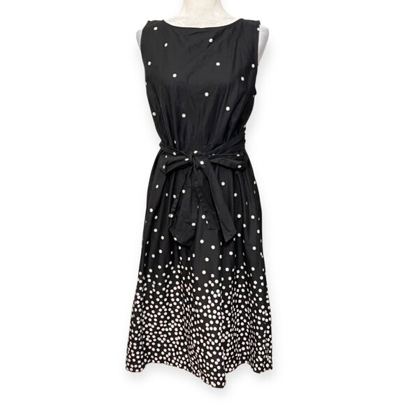 Ann Taylor Factory Black Polka Dot Fit&Flare Midi Dress M Tie waist - Picture 1 of 8